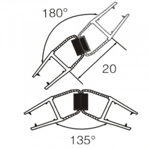 2 x Magnetdichtleiste für 8mm Glas 135° 200cm KBP003
