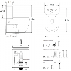 Stand-WC-Kombination randlos KB6093B Unter dem Spülkasten