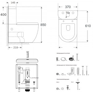 Stand-WC-Kombination randlos KB6093B Links am Spülkasten