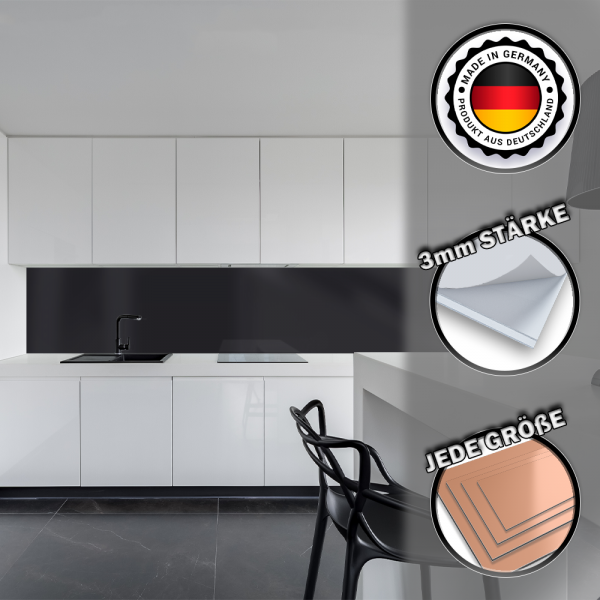 Küchenrückwand Spritzschutz Fliesenspiegel Küche Wandschutz 30x100cm Aluverbund Schwarz 9005