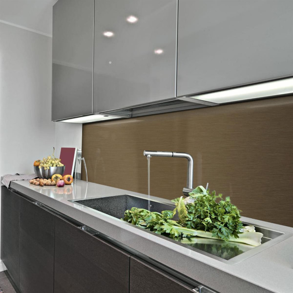 Küchenrückwand Spritzschutz Fliesenspiegel Küche Wandschutz 60x280cm Aluverbund Bronze-Gebürstet 006