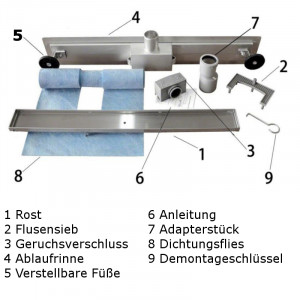 Edelstahl Duschrinne Flat 900x70x67mm