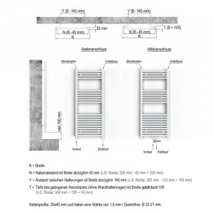 Badheizkörper chrom gerade 400x1600mm Link/Rechts