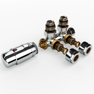 Mittelanschluss-Set Eckform Chrom Armatur+Thermostatregler