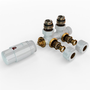 Mittelanschluss-Set Eckform Weiss Armatur+Thermostatregler