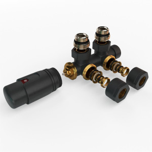 Mittelanschluss-Set Eckform Anthrazit Armatur+Thermostatregler