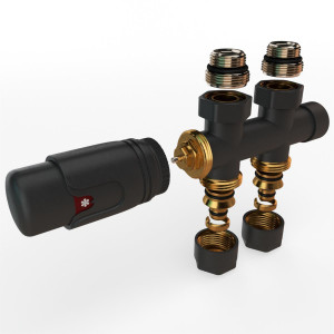 Mittelanschluss-Set Durchgangsform Anthrazit Armatur+Thermostatregler