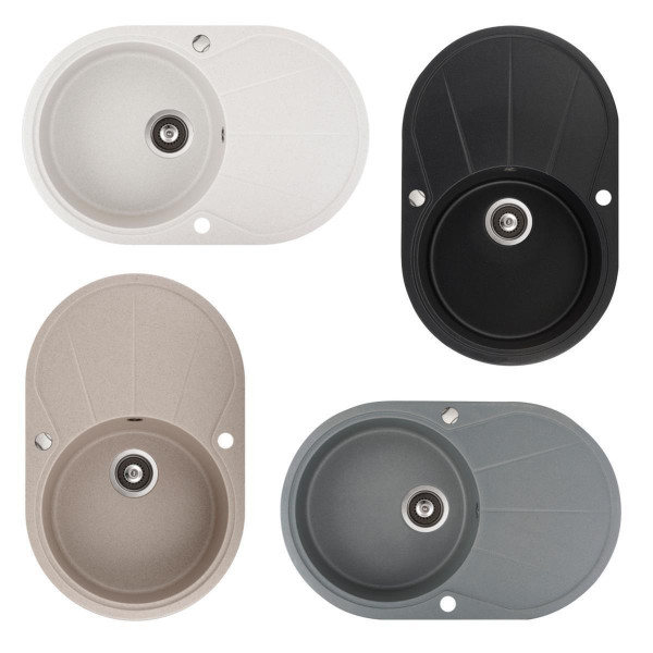 Granit Einbauspüle mit Abtropffläche oval 78x50cm schwarz 601, 109,90