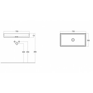 Design Aufsatzwaschbecken eckig 75cm