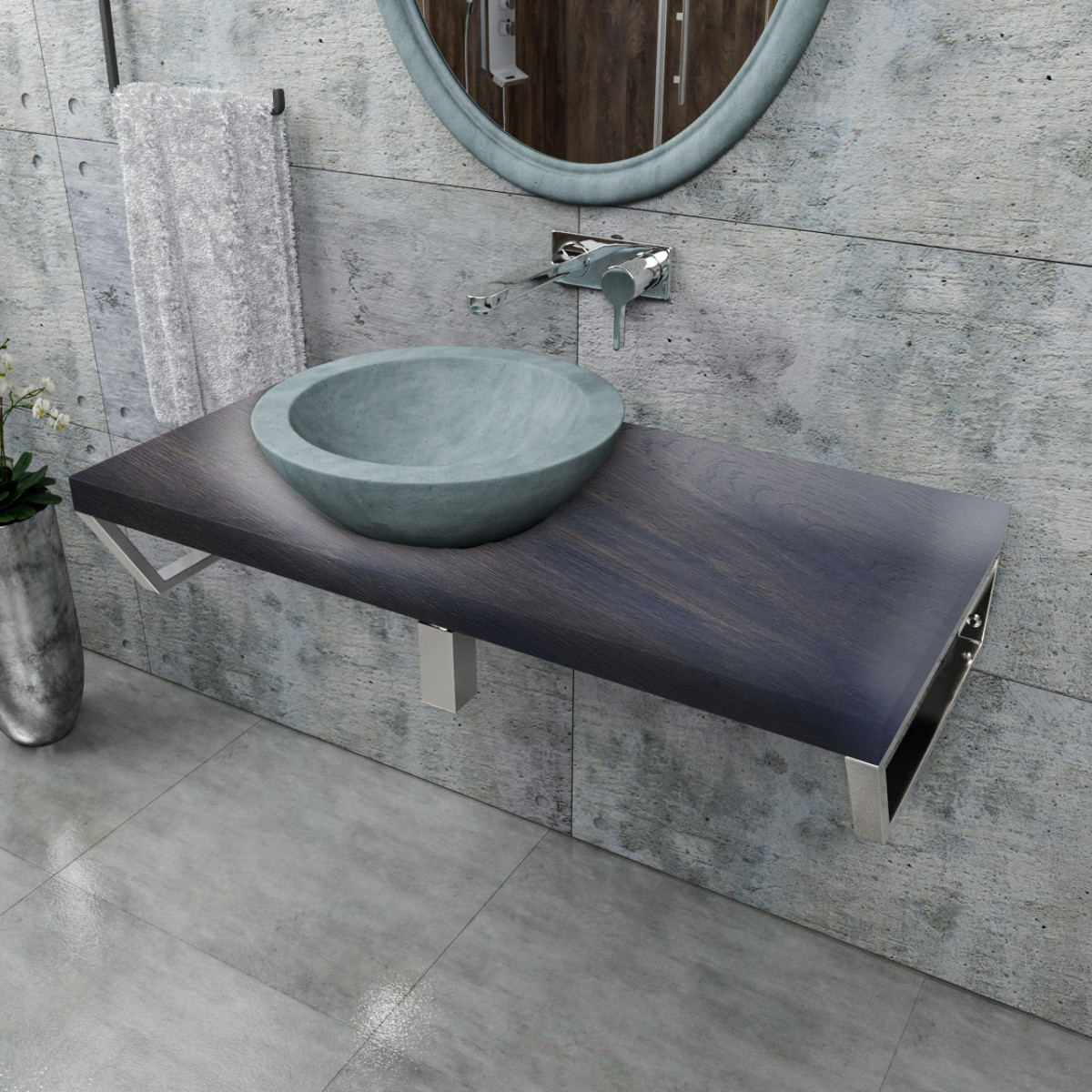 Waschtischplatte Esche Grau/Beton geölt, 89,90