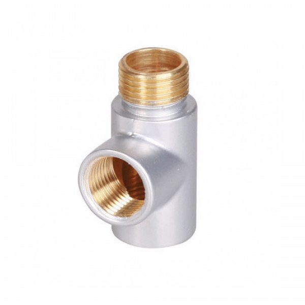 T-Stück Silber mit Spiral Kabel und Stecker Anschluss 1/2