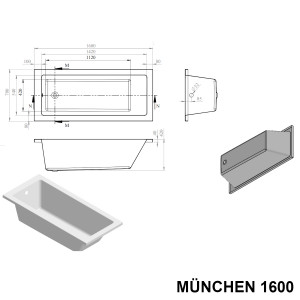 Badewanne Acryl 170cm eckig München