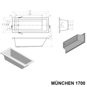 Badewanne Acryl 170cm eckig München