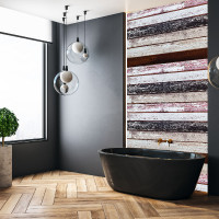 Duschrückwand Aluverbund Holzdielen schwarz-grau - 0070