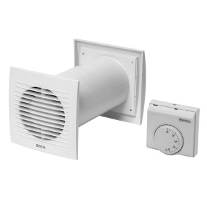 Ø 100mm Warmluft - Umlaufset Heiz-Spar-Set Lüfter Heizlüfter Wärmerückgewinnung Wärmetauscher Ventilator Ablüfter Warmluftverteilung mit Thermostat
