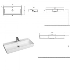 Keramik Waschtisch CL 100x45cm Schwarz-Matt